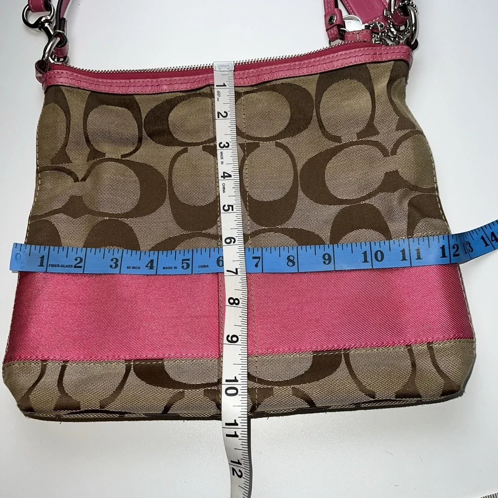 Coach Pink Beige Tan Signature Stripe Convertible Shoulder Bag